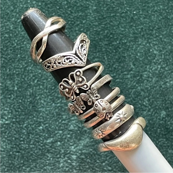 7 Sterling Silver .925 Adjustable Toe Rings Lot - Picture 3 of 5